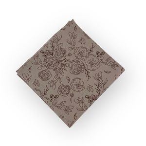 Taupe Greige w/ Dark Brown Floral Silhouette Pocket Square